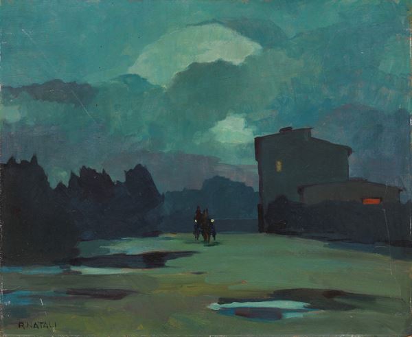 Renato Natali : Notturno  - Olio su compensato - Auction XIX and XX Century Paintings and Sculptures - Casa d'aste Farsettiarte