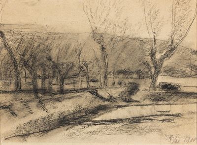 Paesaggio, carboncino su carta