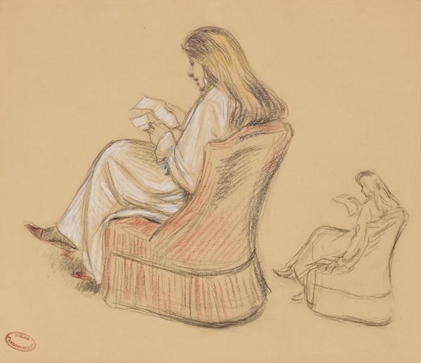 Federico Zandomeneghi - Jeune femme lisant dans un fauteuil