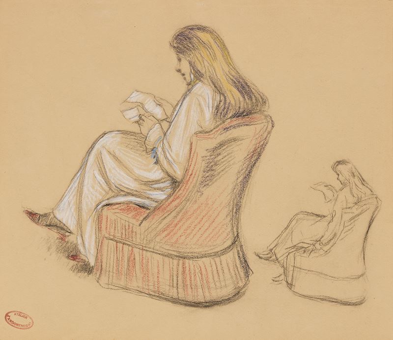 Federico Zandomeneghi - Jeune Femme Lisant Dans un Fauteuil