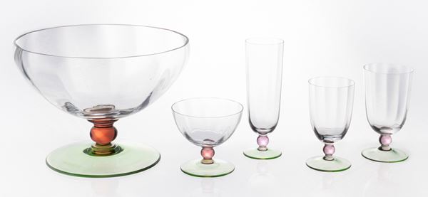 Elegante servizio di bicchieri in vetro di Murano Nason e Moretti  - Asta L'Arte della Tavola - Casa d'aste Farsettiarte