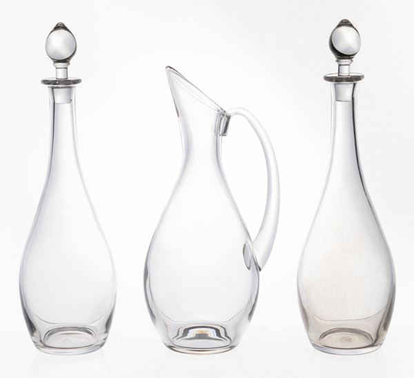 Coppia bottiglie e una brocca in cristallo trasparente Baccarat "Dom Pérignon"
