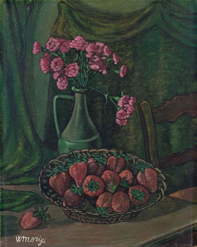 Fiori e fichi, olio su tela
