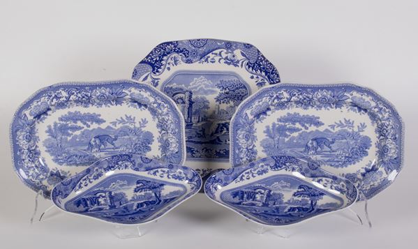 Spode cinque vassoi in porcellana bianca e blu  - Auction PARADE IV - L'Arte della Tavola - Casa d'aste Farsettiarte