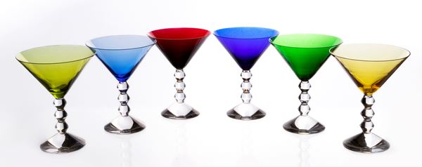 Sei calici da cocktail in cristallo colorato Baccarat "Vega"