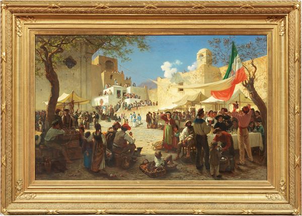 Alois Friedrich Sch&#246;nn - Scena di mercato (Scena risorgimentale con bandiera tricolore)