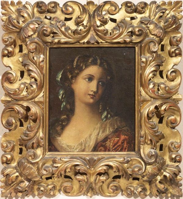 Ignoto del XIX secolo : Ritratto di dama  - Olio su tela - Asta Importanti Arredi, Sculture e Dipinti Antichi - Casa d'aste Farsettiarte