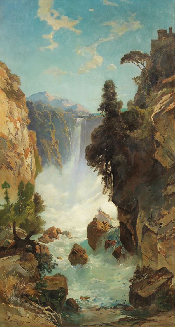 Herman David Salomon Corrodi - Paesaggio con cascata (Veduta ideale di Tivoli)