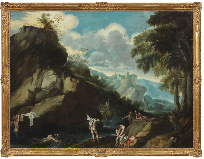 Marco Ricci (attr. A) - Paesaggio con Bagnanti