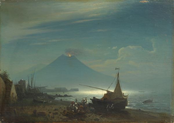 Albert Berg (attr. a) : Notturno con Vesuvio  - Olio su tela - Asta Dipinti e Sculture del XIX e XX secolo - Casa d'aste Farsettiarte
