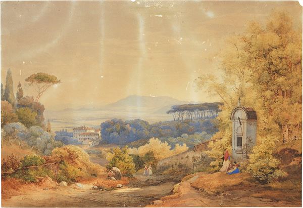 Salomon Corrodi : Verso i castelli  (1845)  - Gouche su cartoncino - Auction XIX and XX Century Paintings and Sculptures - Casa d'aste Farsettiarte