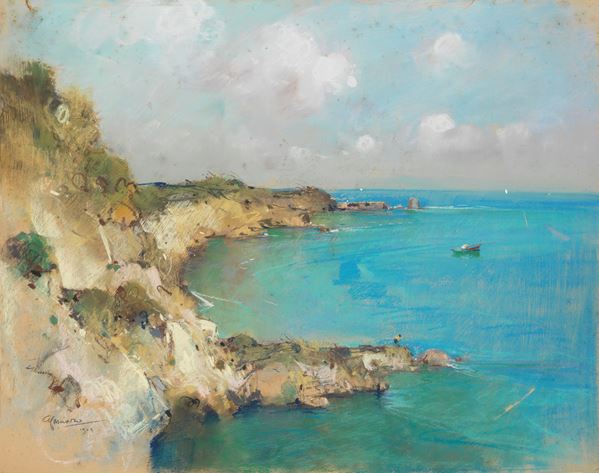 Giuseppe Casciaro : Marina  (1902)  - Pastello su carta - Auction XIX and XX Century Paintings and Sculptures - Casa d'aste Farsettiarte
