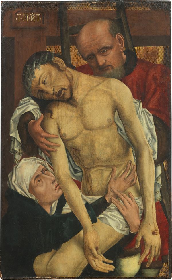 Scuola fiamminga fine XVII secolo - Deposizione dalla Croce con Giuseppe di Arimatea e la Vergine
