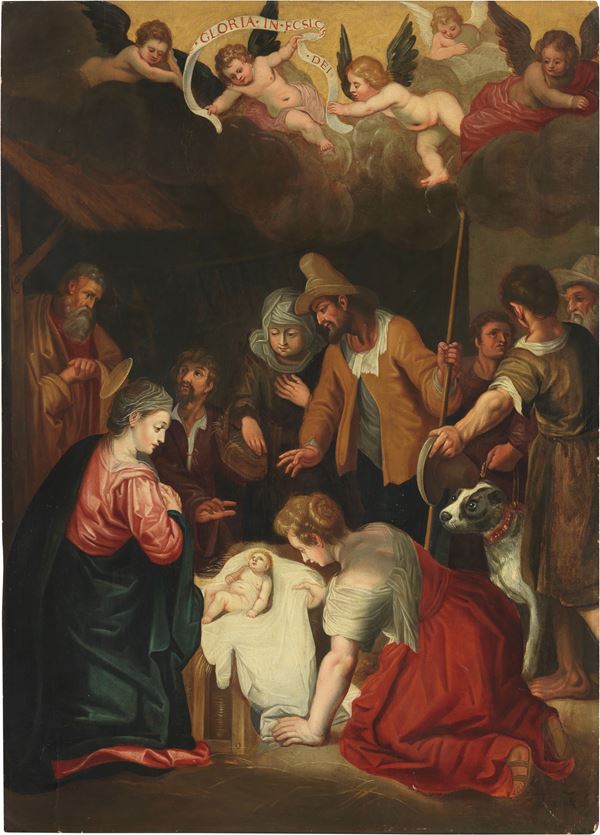 Scuola fiamminga fine XVII secolo - Adorazione dei pastori