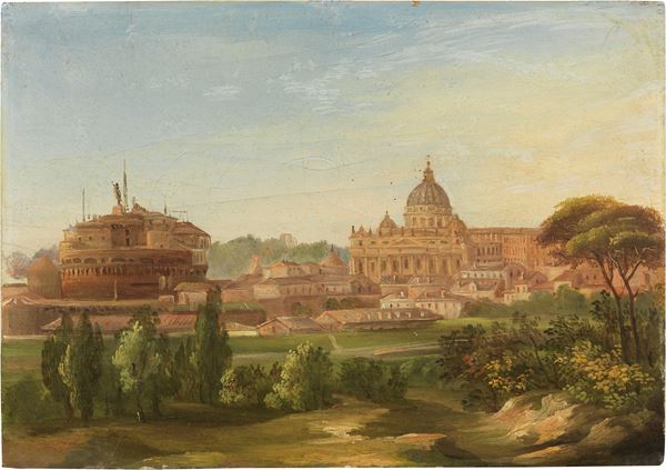 Ignoto fine XIX secolo - Veduta di Castel Sant'Angelo e San Pietro