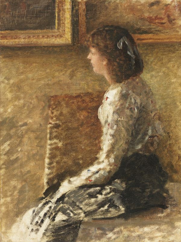 Daniele Ranzoni : Ragazza seduta  - Olio su tela - Auction XIX and XX Century Paintings and Sculptures - Casa d'aste Farsettiarte