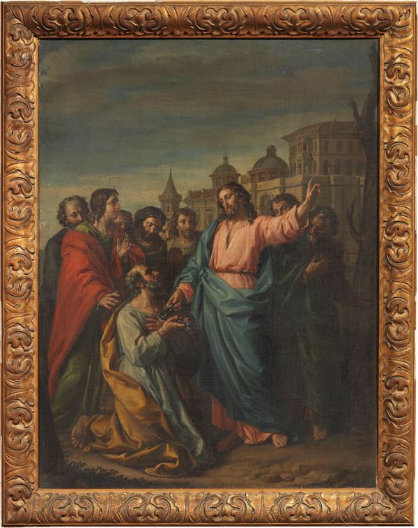 Scuola romana del XVII secolo - Gesù consegna le chiavi a San Pietro