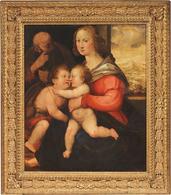 Scuola toscana inizio XVI secolo - Sacra Famiglia con San Giovannino