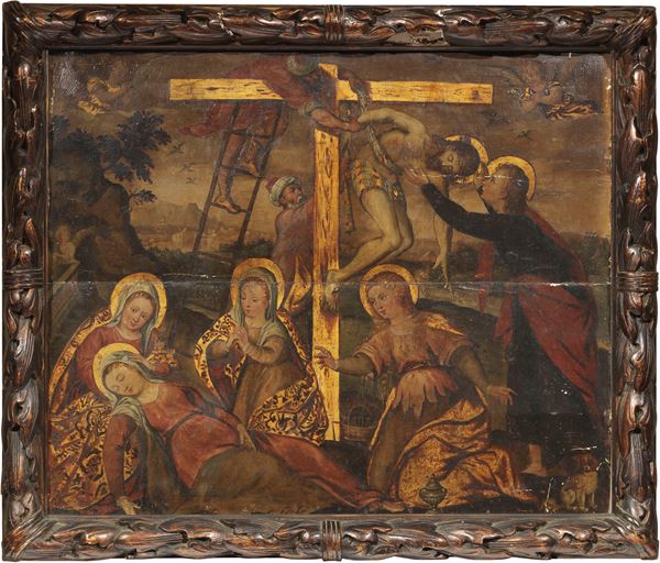 Scuola veneto-dalmata inizio XVII secolo - Deposizione di Cristo con San Giovanni e le Marie