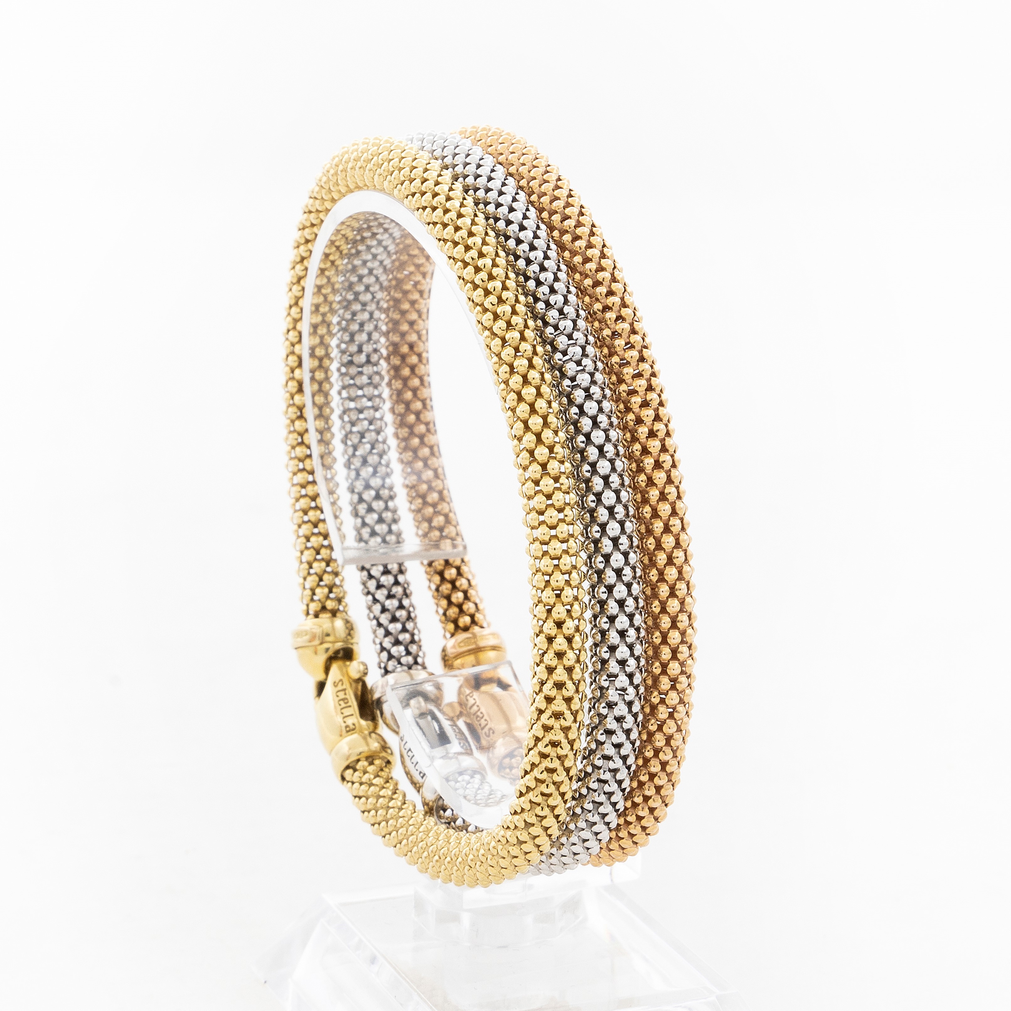 Tre Bracciali in Oro Giallo, Bianco e Rosa