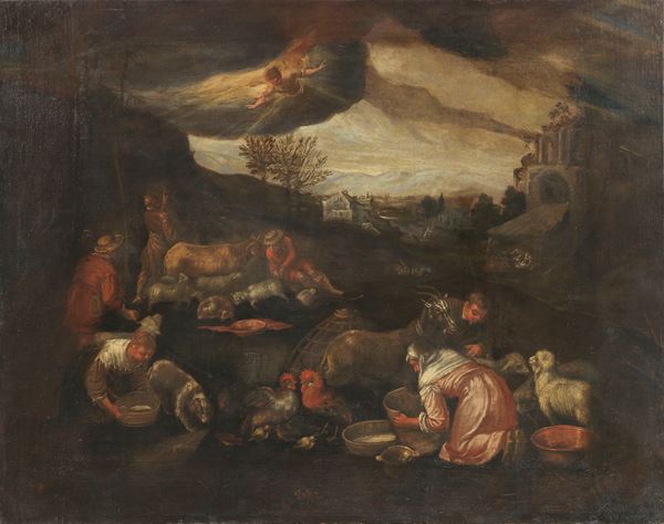 Scuola dei Bassano del XVII secolo - Annuncio ai pastori