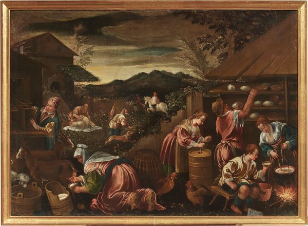 Scuola dei Bassano del XVII secolo - Scena di mercato (Allegoria della Primavera)