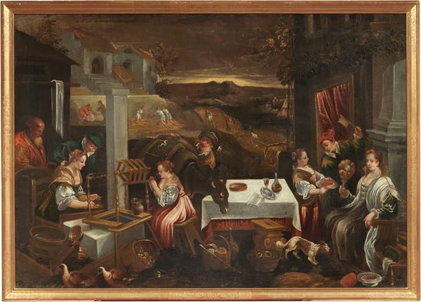 Scuola dei Bassano del XVII secolo - Scena di vita domestica (Allegoria dell'Estate)