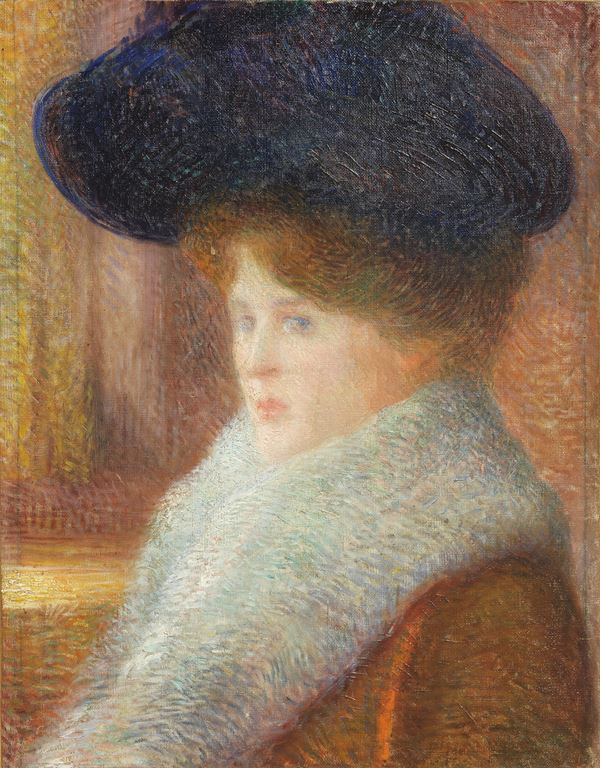 Pietro Mengarini : Donna con cappello  - Olio su tela - Asta Dipinti e Sculture del XIX e XX secolo - Casa d'aste Farsettiarte