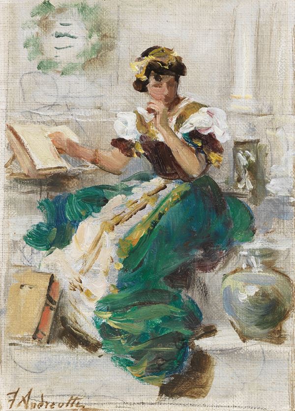 Federico Andreotti : Figura femminile  - Olio su tela applicata su tavola - Auction XIX and XX Century Paintings and Sculptures - Casa d'aste Farsettiarte