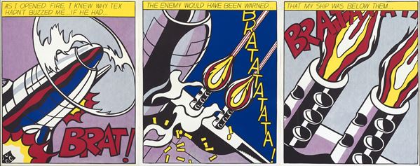 Roy Lichtenstein : As I Opened Fire Poster  - Litografia offset a colori, tre elementi  [..]