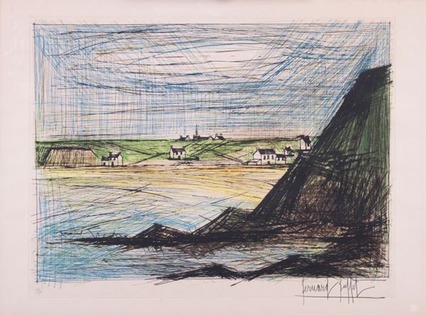 Bernard Buffet : Paesaggio  - Litografia a colori, es. 45/100 - Auction Paintings, Drawings, Sculpures and Multiples - Casa d'aste Farsettiarte