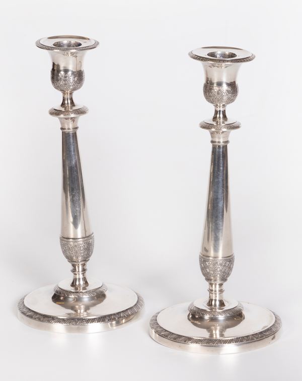 Coppia di antichi candelieri in argento Lorenzo Beltrami