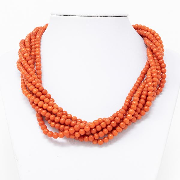 Girocollo in corallo rosso-arancio