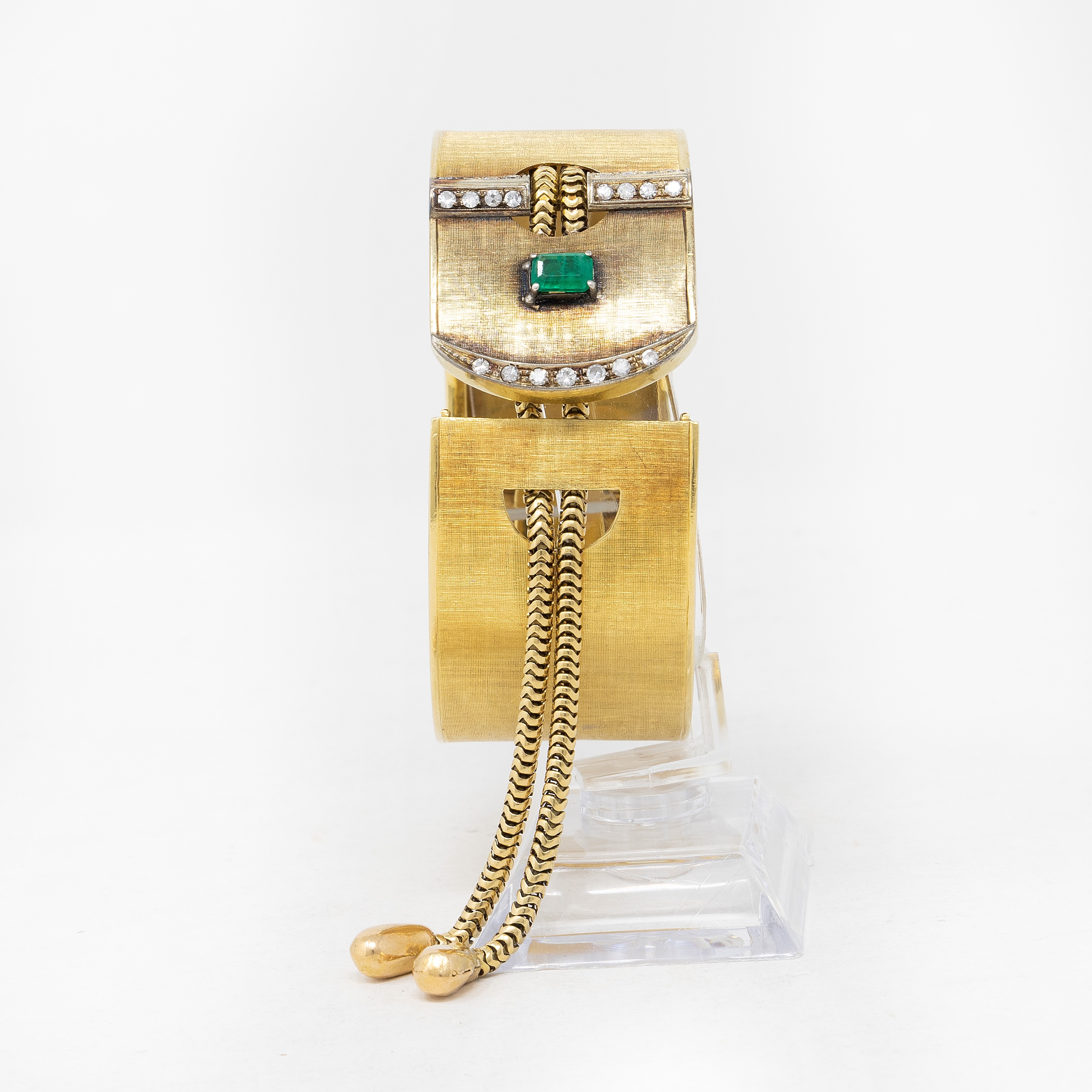 Bracciale a Fascia Rigida in Oro Giallo con Smeraldo e Diamanti