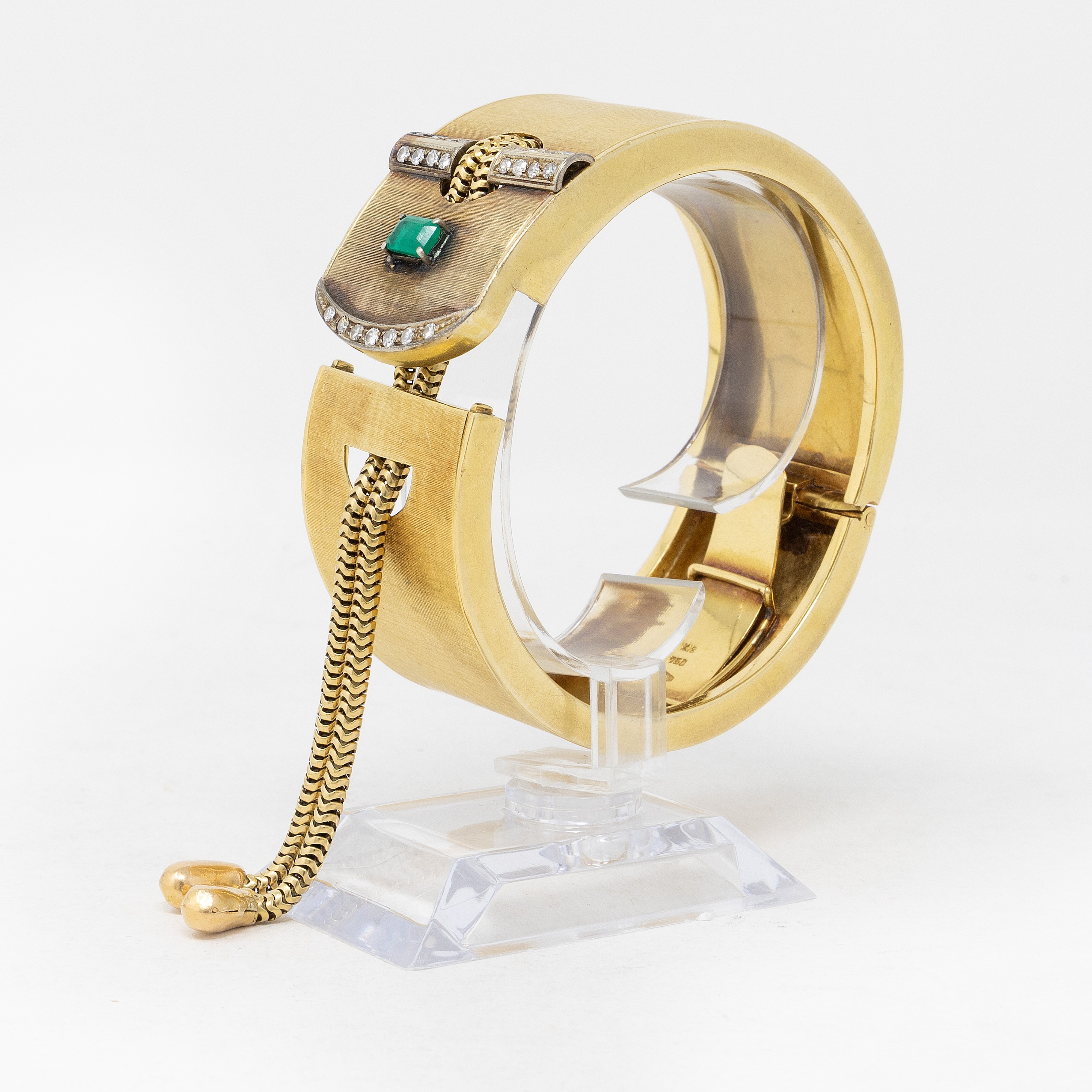 Bracciale a Fascia Rigida in Oro Giallo con Smeraldo e Diamanti