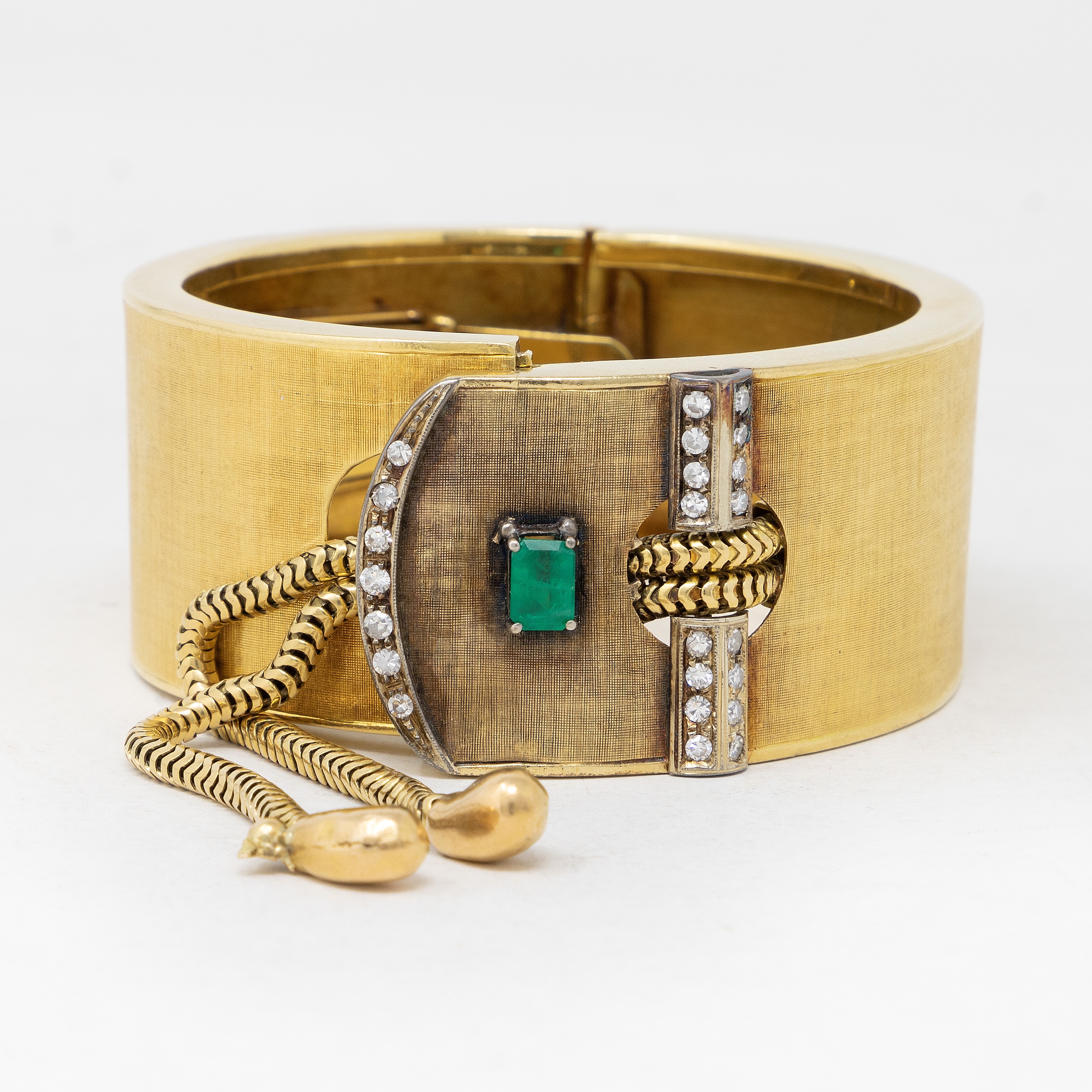 Bracciale a Fascia Rigida in Oro Giallo con Smeraldo e Diamanti