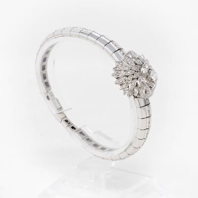 Bracciale a Fascia Semirigida in Gradazione in Oro Bianco e Diamanti