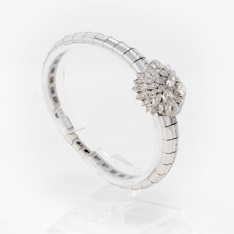 Bracciale a Fascia Semirigida in Gradazione in Oro Bianco e Diamanti