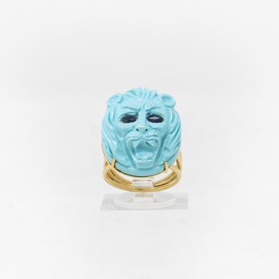 Anello in Oro Giallo con Turchese e Zaffiri