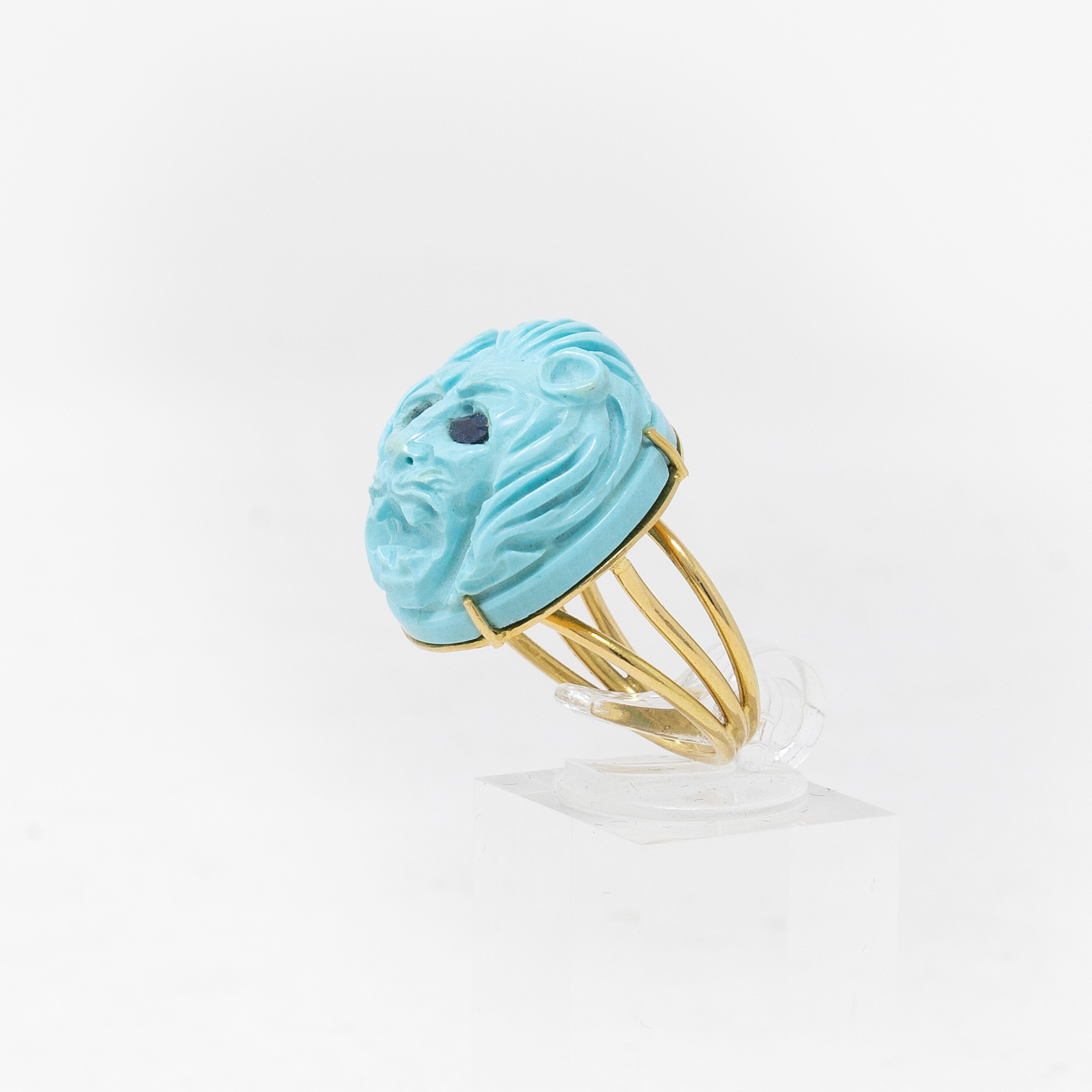 Anello in Oro Giallo con Turchese e Zaffiri
