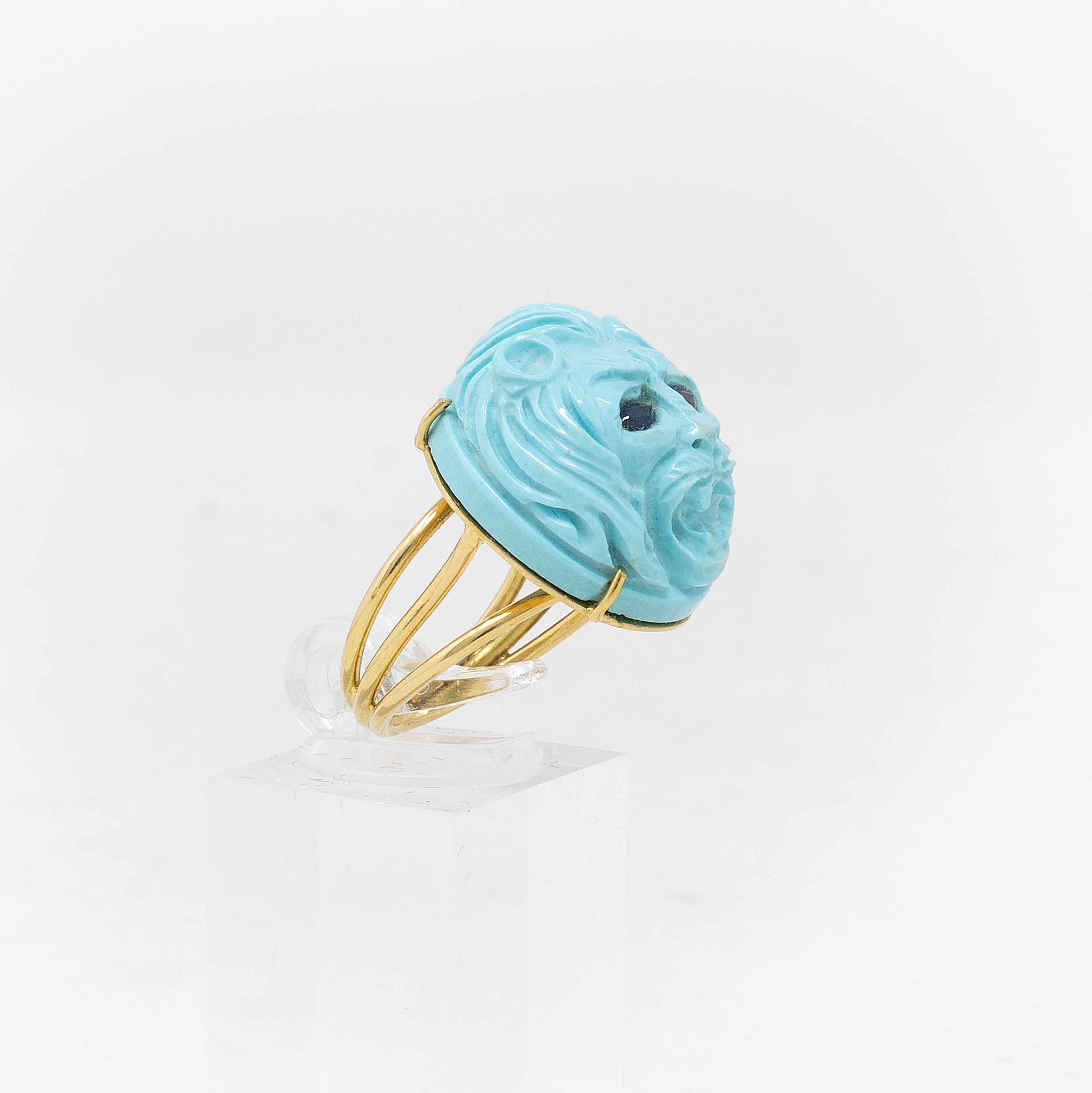 Anello in Oro Giallo con Turchese e Zaffiri