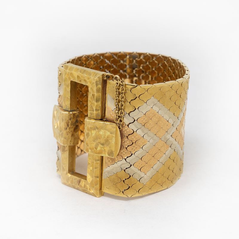 Bracciale a Fascia Flessibile a Nido D'ape in Oro Giallo Satinato