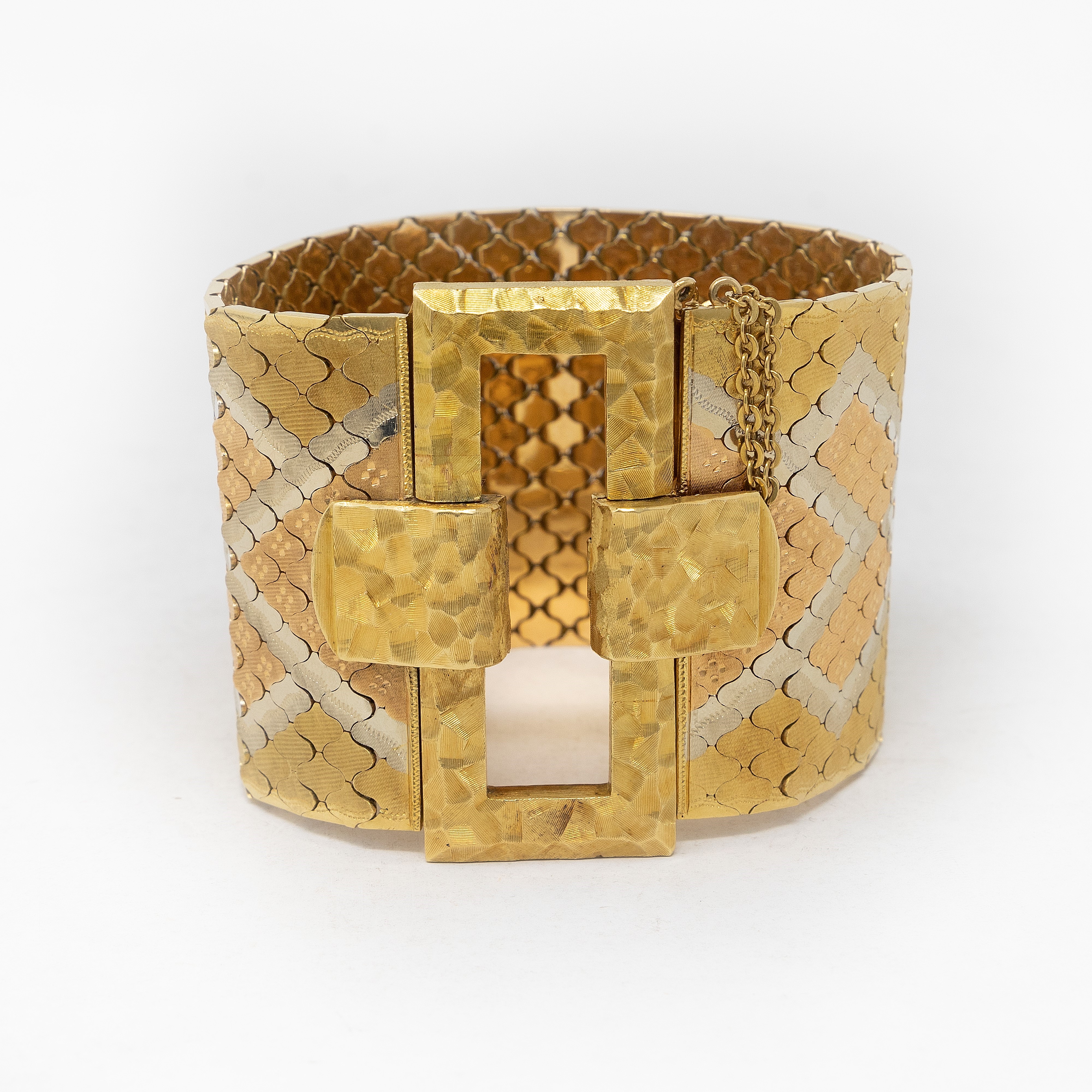 Bracciale a Fascia Flessibile a Nido D'ape in Oro Giallo Satinato