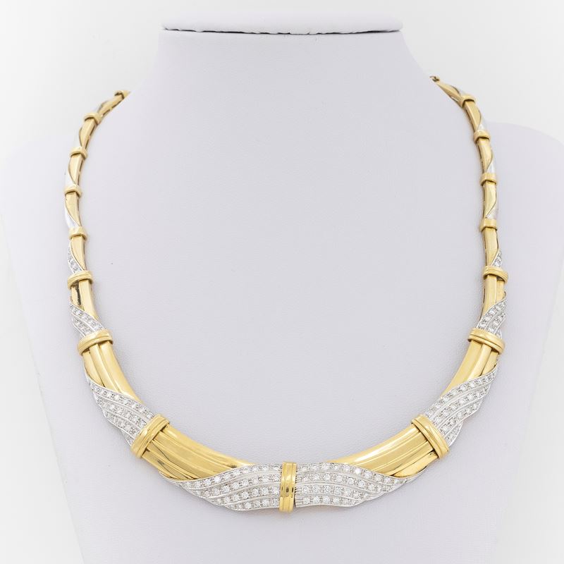 Collana Girocollo in Oro Giallo e Bianco e Brillanti