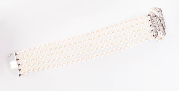 Bracciale di cinque fili di perle  - Auction Jewels and Watches - Casa d'aste Farsettiarte