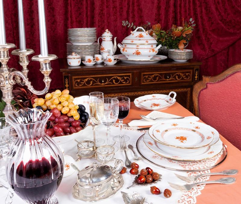 Servizio da Tavola e Caffè in Porcellana Herend "apponyi Orange"