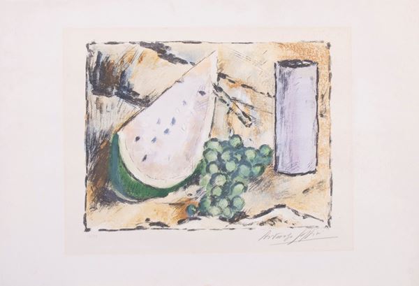 Ardengo Soffici - Vaso viola, cocomero e uva