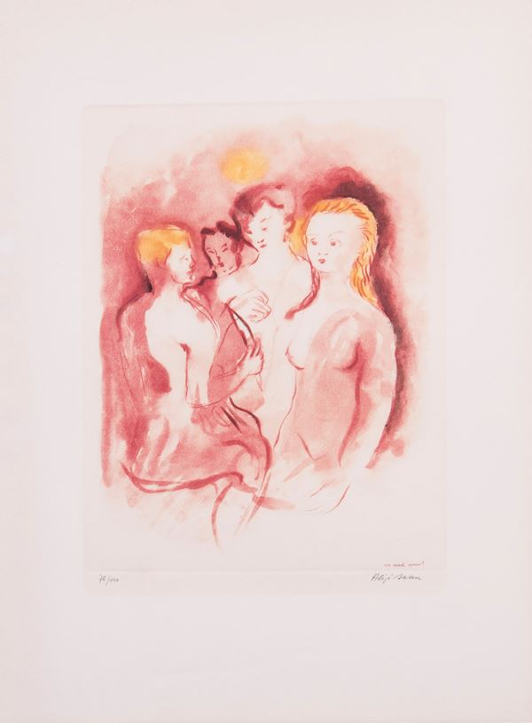 Aligi Sassu : I musici  (1931)  - Acquaforte e acquatinta a colori, es. 78/110 - Asta Parade I - Arte Contemporanea - Casa d'aste Farsettiarte