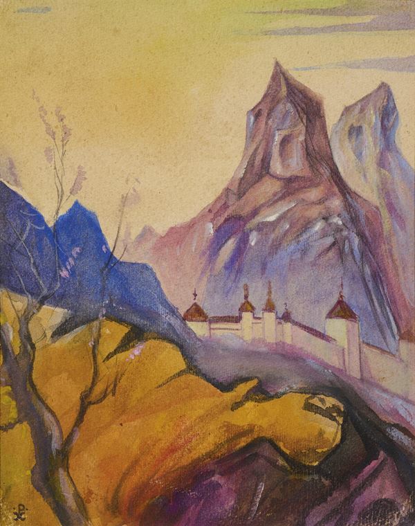 Nicolaj Konstantinov Roerich : Ladakh  - Acquerello su cartoncino - Asta Dipinti e Sculture del XIX e XX secolo - Casa d'aste Farsettiarte