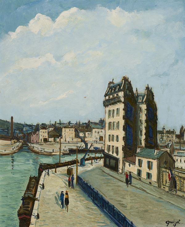 Alphonse Quizet : Paris, Canal de la Villette  - Olio su faesite - Auction Parade III - XIX and XX Century Paintings and Sculptures - Casa d'aste Farsettiarte